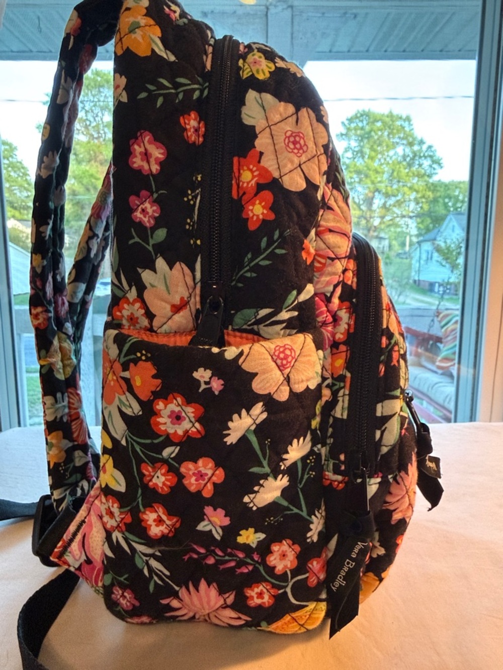 Vera Bradley Black Floral Quilted Mini Backpack with Multicolor Blooms - Picture 5 of 9